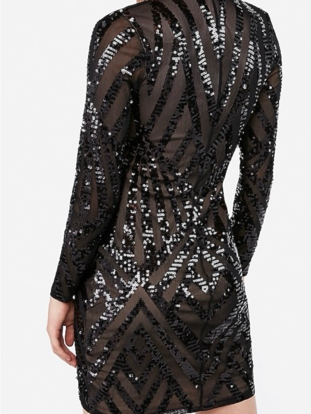 Express Black Sequin Long-Sleeve Mini Dress - Picture 2 of 9